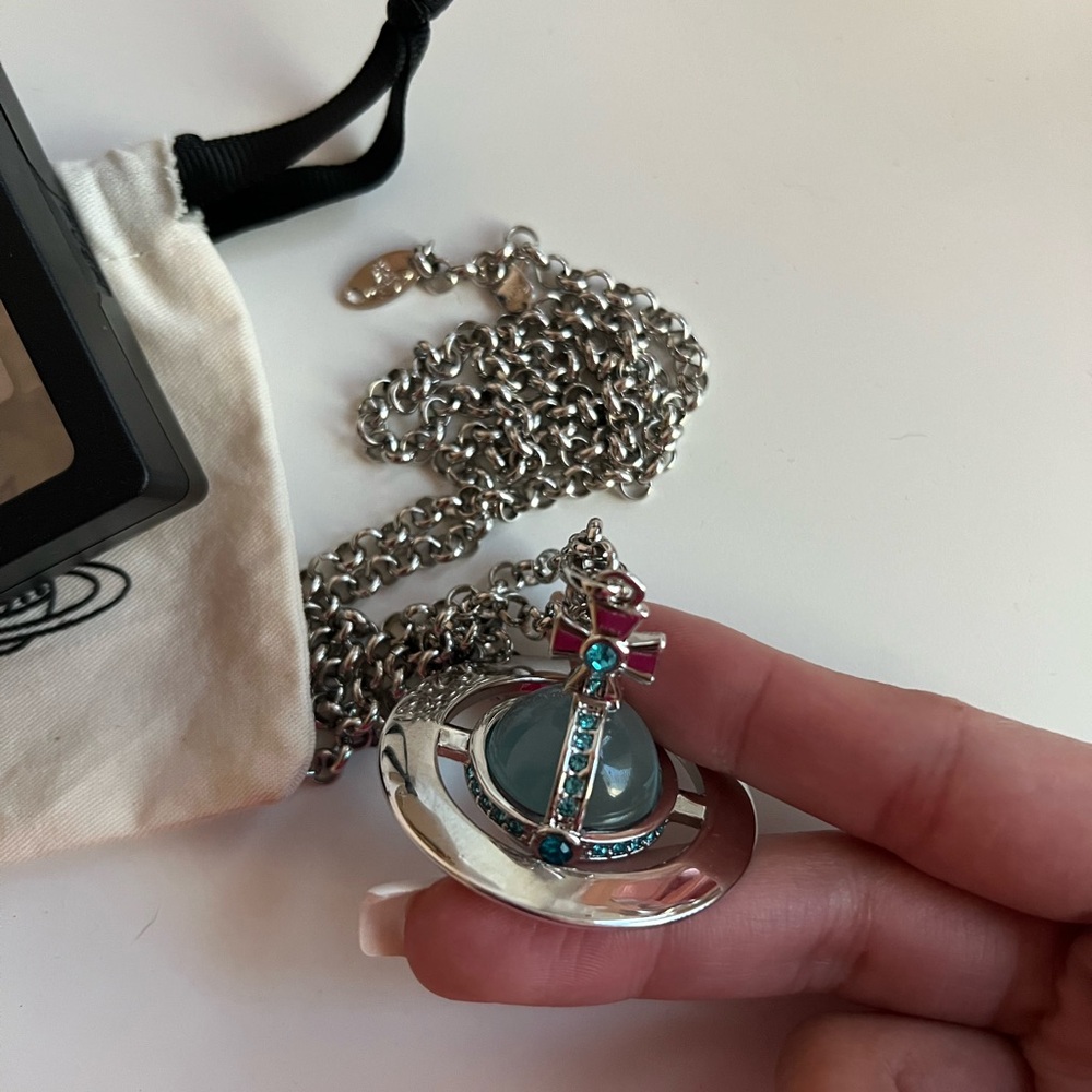 Vivienne Westwood Silver Pendant Necklace with Blue Accents